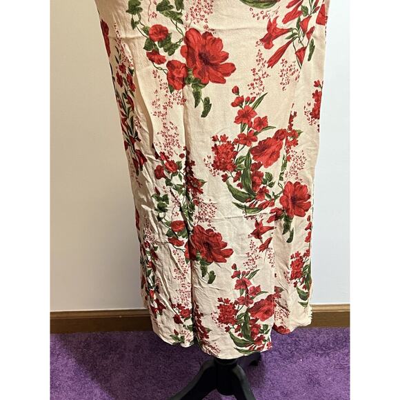 Reformation Kourtney Red Green Floral Woven Sleeveless Midi Dress Slit Size 8 - Picture 8 of 10